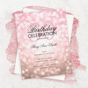 Budget Birthday Party Rose Gold Sparkle Lights Invitation