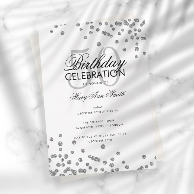 Budget Birthday Party Silver Glitter Confetti  Invitation (Creator Uploaded)