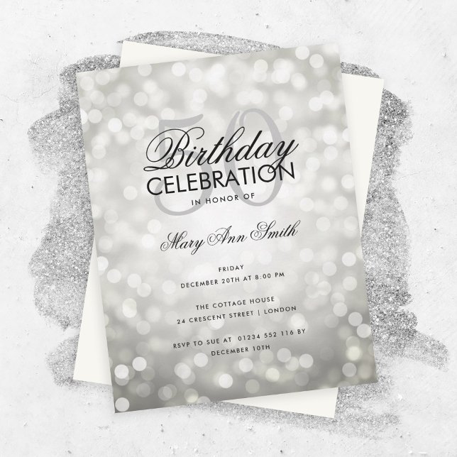 Budget Birthday Party Silver Sparkle Lights Invitation (Creator Uploaded)