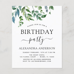 Budget Birthday Party Spring Botanical Greenery Flyer