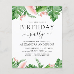 Budget Birthday Party Tropical Palm Floral Flyer