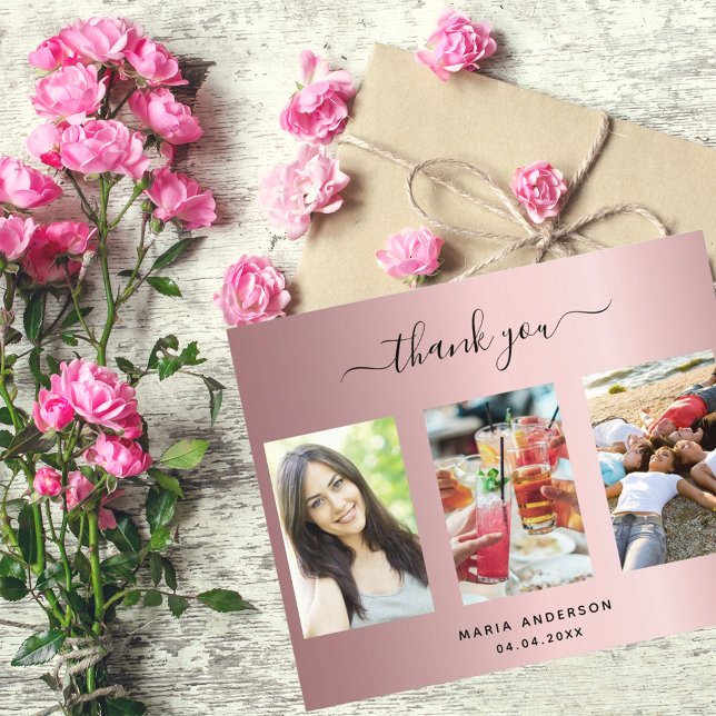 Budget birthday photo blush pink thank you card (Creator Uploaded)