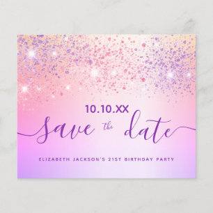 Budget birthday rainbow glitter pink save the date
