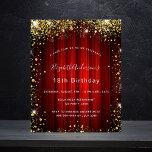 Budget birthday red gold movie theatre invitation<br><div class="desc">A modern,  stylish and glamourous invitation for a 18th (or any age) birthday party,  Hollywood theme.  A red background with faux gold glitter dust.  A red movie theatre curtain as background The name is written with a modern hand lettered style script.  Personalise and add your party details.</div>