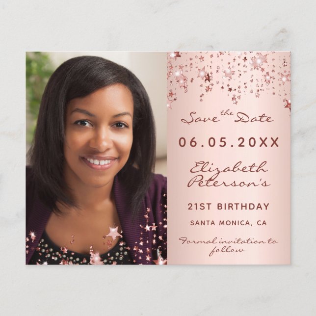 Budget birthday rose blush photo Save the Date (Front)