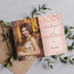 Budget birthday rose blush photo thank you<br><div class="desc">A photo thank you for a 40th (or any age) birthday
On front: Add a vertical size photo. An elegant rose gold,  blush gradient background colour,  decorated with faux glitter dust. Personalise and add a name and your thank you note.</div>