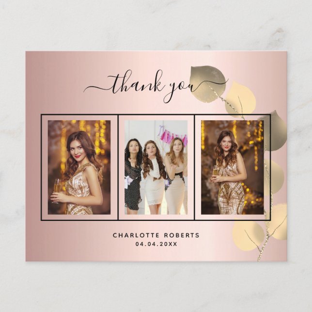 Budget birthday rose eucalyptus photo thank you (Front)