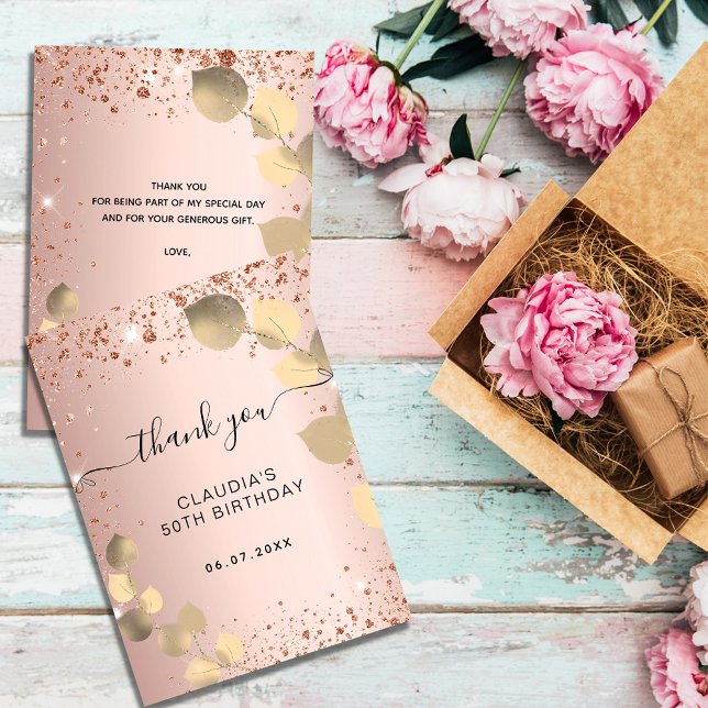 Budget birthday rose eucalyptus thank you card (Creator Uploaded)