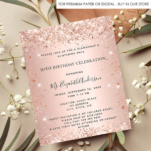 Budget birthday rose gold formal invitation flyer