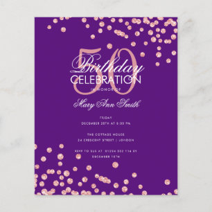 Budget Birthday Rose Gold Glitter Purple  Flyer