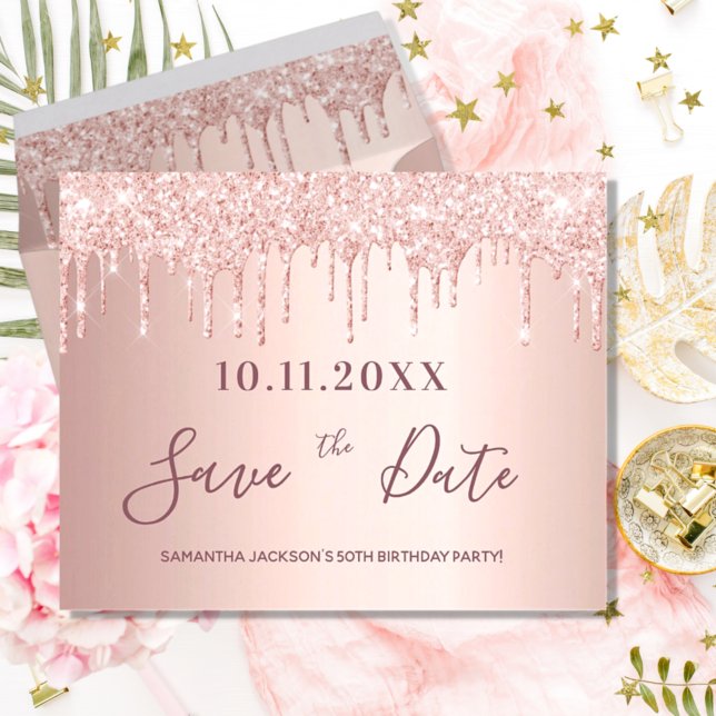 Budget Birthday rose gold glitter save the date (Creator Uploaded)