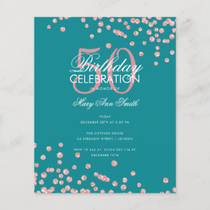 Budget Birthday Rose Gold Glitter Teal  Flyer