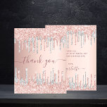 BUDGET birthday rose gold silver glitter thank you<br><div class="desc">A feminine and elegant thank you card. A rose gold, pink faux metallic looking background colour. With rose gold and faux silver glitter drips, paint dripping look. On front large dark rose gold coloured hand lettered script and the text: Thank You. Back: Personalise and add Your thank you note and...</div>