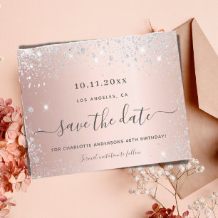 Budget birthday rose gold silver save the date
