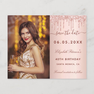 Budget birthday rose photo QR glam Save the Date