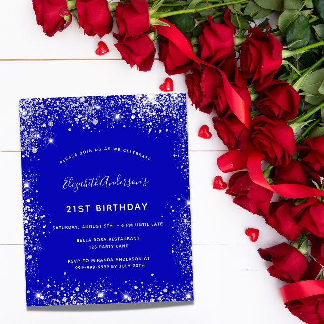 Budget birthday royal blue silver invitation flyer (Creator Uploaded)