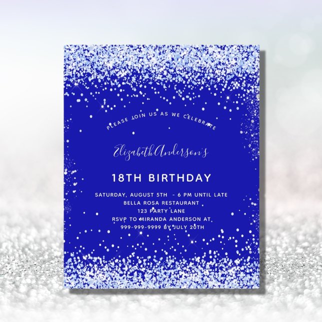 Budget birthday royal blue white invitation (Creator Uploaded)