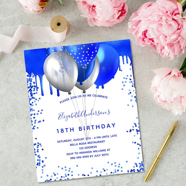 Budget birthday royal blue white invitation (Creator Uploaded)