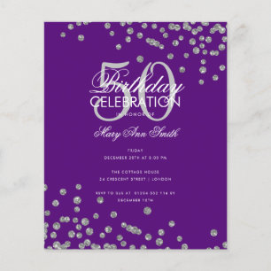 Budget Birthday Silver Glitter Confetti Purple  Flyer