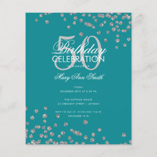 Budget Birthday Silver Glitter Confetti Teal  Flyer