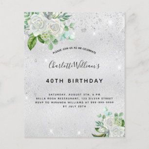 Budget birthday silver glitter floral greenery