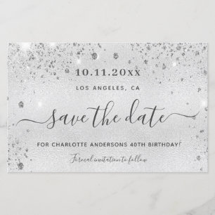 Budget birthday silver glitter metal save the date