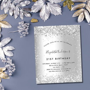 Budget birthday silver glitter party invitation