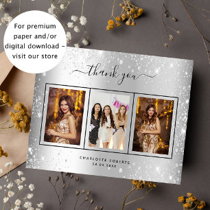 Budget birthday silver glitter photo thank you