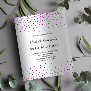 Budget birthday silver glitter purple invitation
