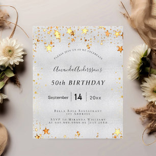 Budget Birthday silver gold stars invitation