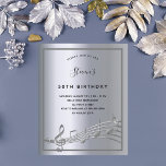Budget birthday silver music notes invitation<br><div class="desc">A trendy,  modern 50th birthday party invitation card. A faux silver metallic looking background,  with a frame and music notes,  black coloured letters. Personalise and add a name and party information.</div>