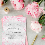 Budget birthday silver pink glitter invitation<br><div class="desc">For an elegant 21st (or any age) birthday.  A faux silver metallic looking background.  Decorated with pink faux glitter dust. Personalise and add a name,  age and party details. The name is written with a hand lettered style script</div>