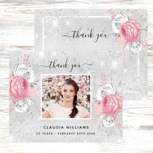 Budget birthday silver pink photo thank you