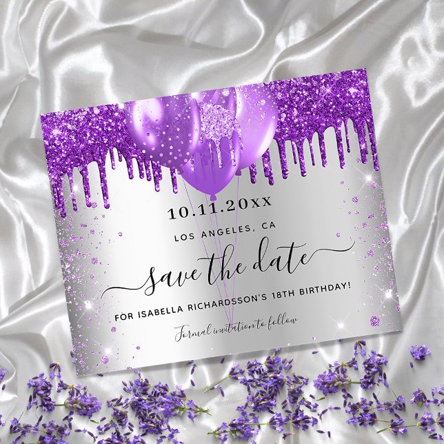 Budget birthday silver purple save the date (Creator Uploaded)