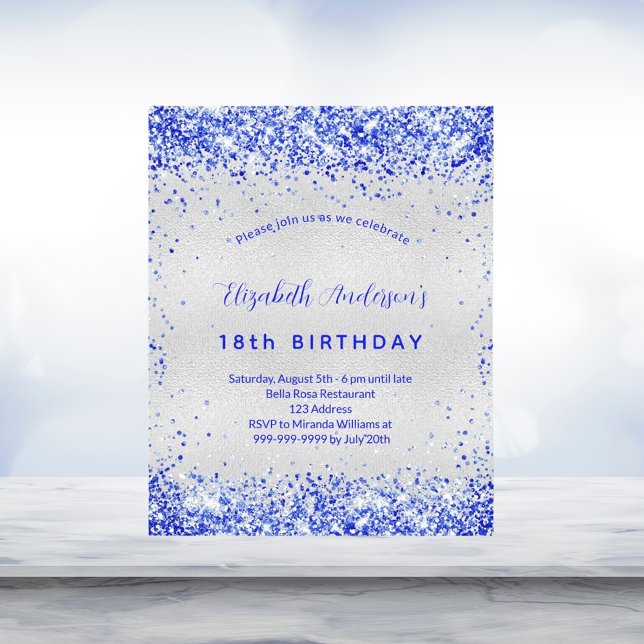 Budget birthday silver royal blue invitation (Creator Uploaded)