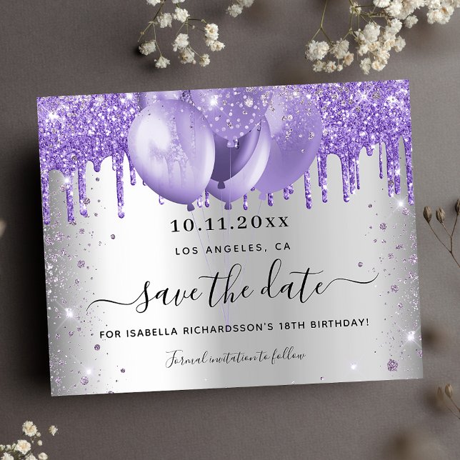 Budget birthday silver violet save the date (Creator Uploaded)