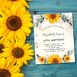 Budget birthday sunflower eucalyptus glitter<br><div class="desc">For a 40th (or any age) birthday party. A golden watercolored background decorated with watercolored sunflowers,  eucalyptus greenery and golden leaves.  Faux gold glitter dust. Personalise and add your name and party details.</div>