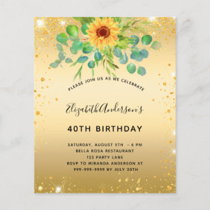 Budget birthday sunflower eucalyptus gold glitter