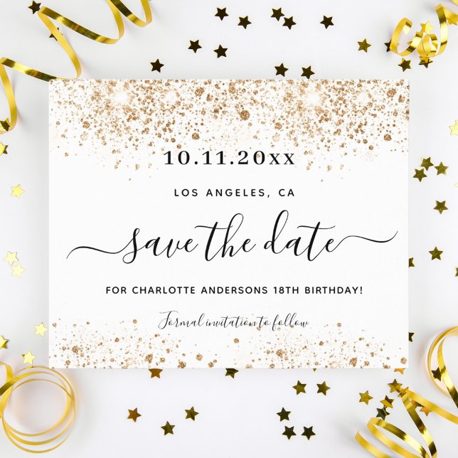 Budget birthday white gold save the date (Creator Uploaded)