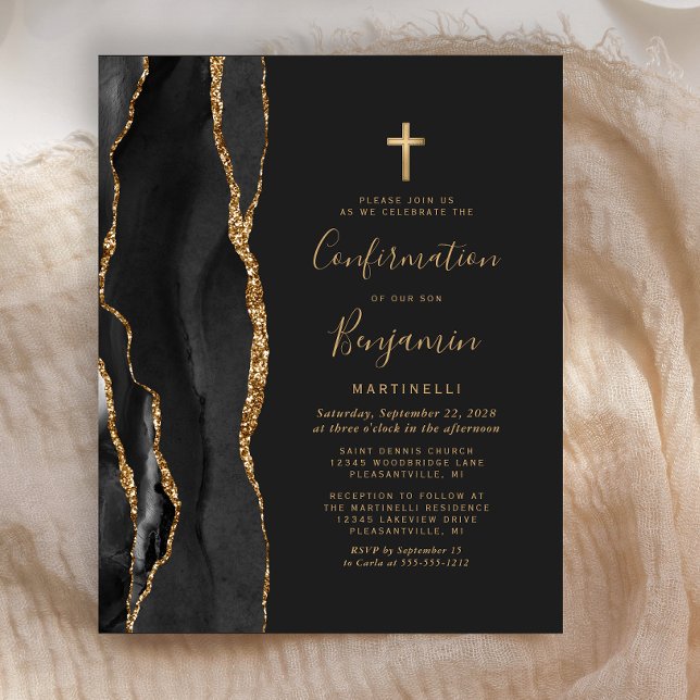 Budget Black Agate Gold Confirmation Invitation (Creator Uploaded)