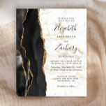 Budget Black Agate Gold Marble Wedding Invitation<br><div class="desc">The left-hand edge of this elegant modern wedding invitation features a black watercolor agate border trimmed with faux gold glitter. The customizable text combines black handwriting script with black copperplate and italic fonts on a white and gold marble background. The reverse side features a matching black and gold agate design....</div>