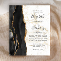 Budget Black Agate Gold Marble Wedding Invitation