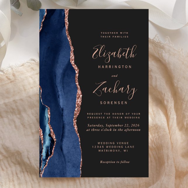 Budget Black Agate Rose Gold Wedding Invitation (Creator Uploaded)