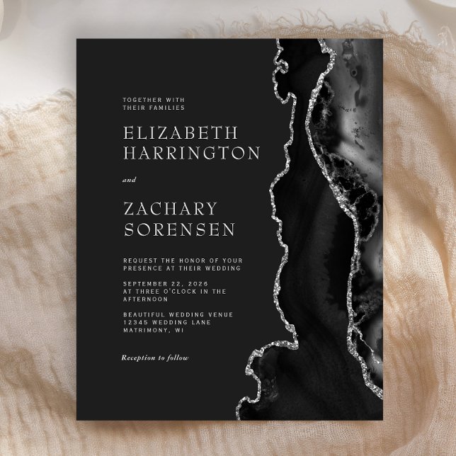 Budget Black Agate Silver Wedding Invitation (Creator Uploaded)