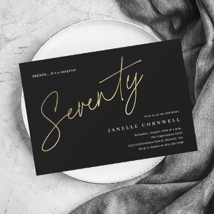 Budget Black and Gold 70th Birthday Invitation