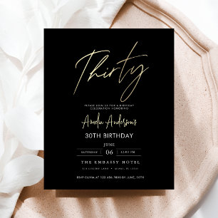 Budget Black and Gold Script 30th Birthday Flyer