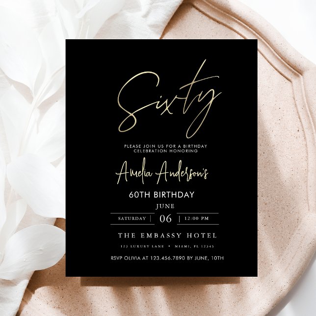 Budget Black and Gold Script 60th Birthday Flyer (Creator Uploaded)