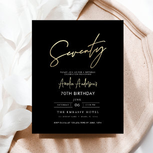 Budget Black and Gold Script 70th Birthday Flyer