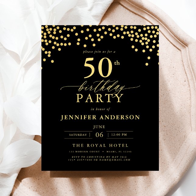 Budget Black And Gold Script Fifty 50th Birthday Flyer (Creator Uploaded)