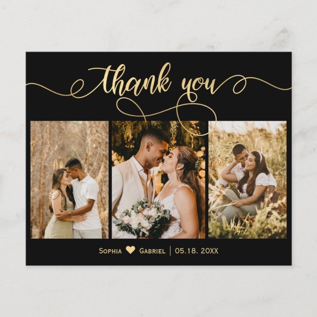 Budget Black and Gold Script Photo Wedding  (Front)